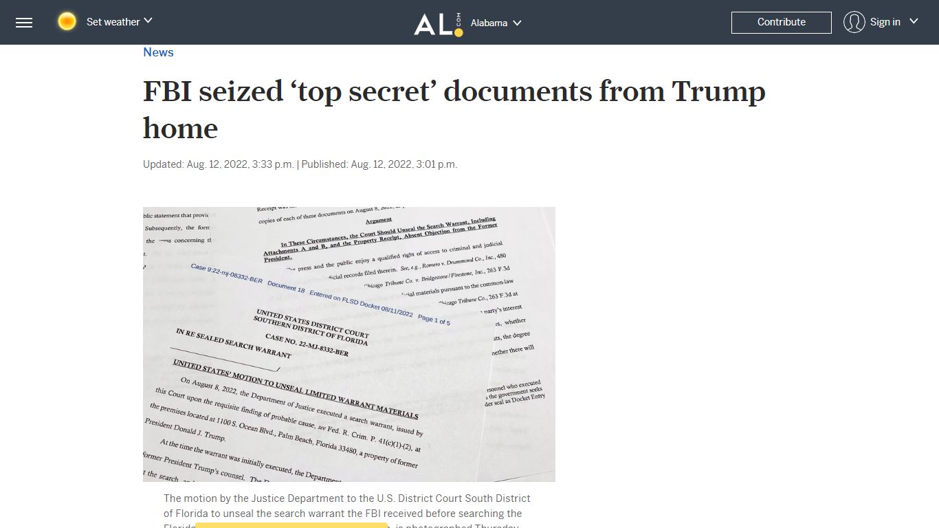 FBI seized ‘top secret’ documents from Trump home - al.com