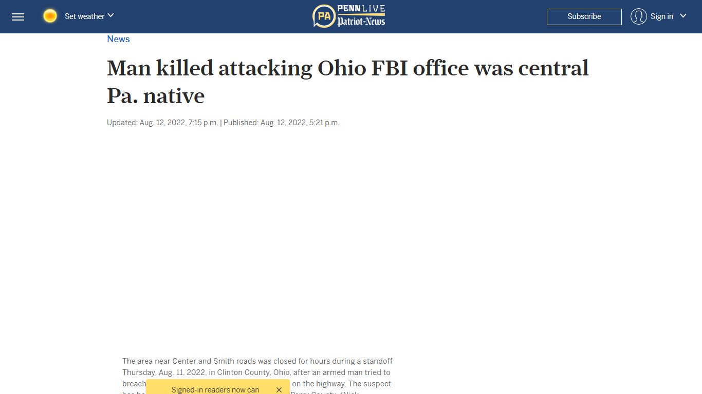 Man killed attacking Ohio FBI office was central Pa. native